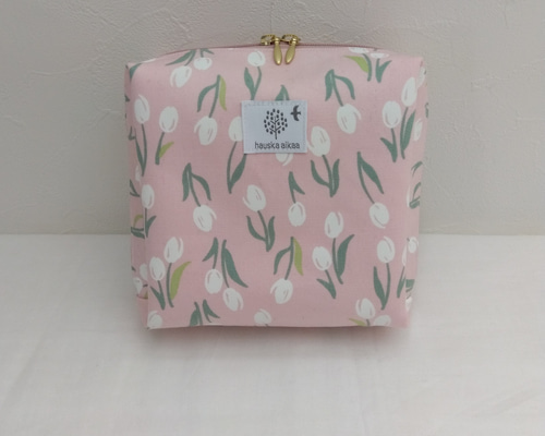 大きく開くスクエアポーチ（チューリップ） 化粧ポーチ