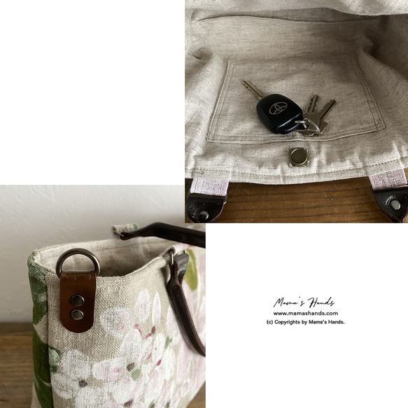 時尚 2way 法國亞麻花朵大號斯堪的納維亞天然嬌小皮革手提包手提包春季單肩包 第7張的照片