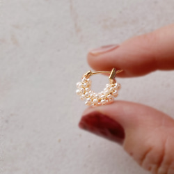 天然石 14kgf* 透き通るクリスタルと淡水パール ロング ピアス