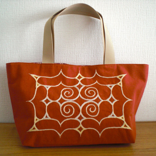 アイヌ文様刺繍】トートバッグ・小型 レンガ色② トートバッグ