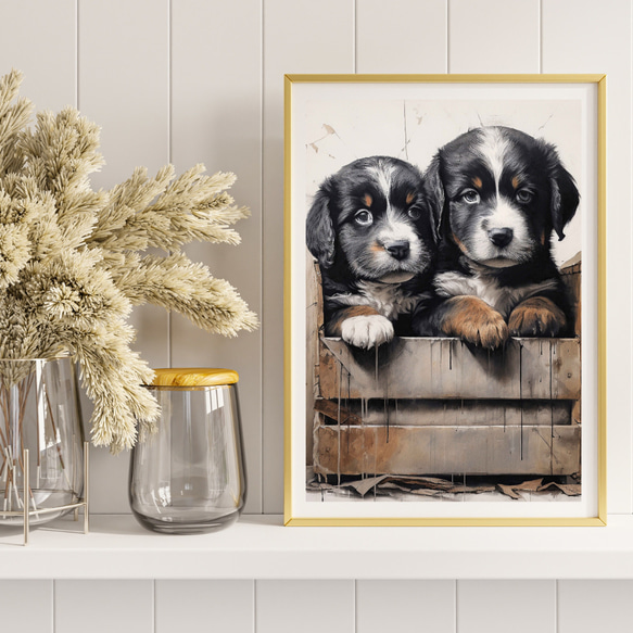 【FREEDOM - バーニーズマウンテン犬の子犬 No.2】アートポスター 犬の絵 犬の絵画 犬のイラスト 8枚目の画像