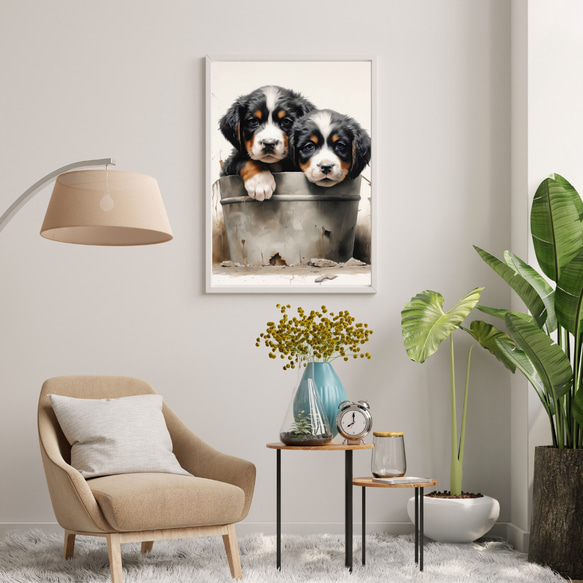 【FREEDOM - バーニーズマウンテン犬の子犬 No.1】アートポスター 犬の絵 犬の絵画 犬のイラスト 7枚目の画像