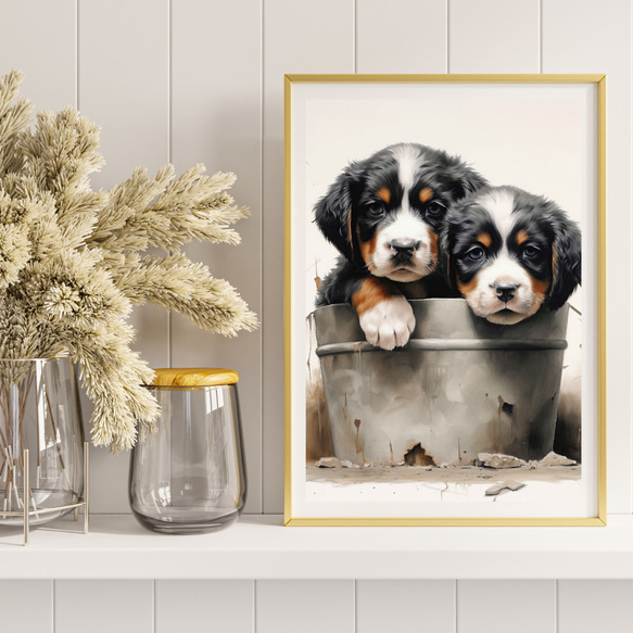 【FREEDOM - バーニーズマウンテン犬の子犬 No.1】アートポスター 犬の絵 犬の絵画 犬のイラスト 8枚目の画像
