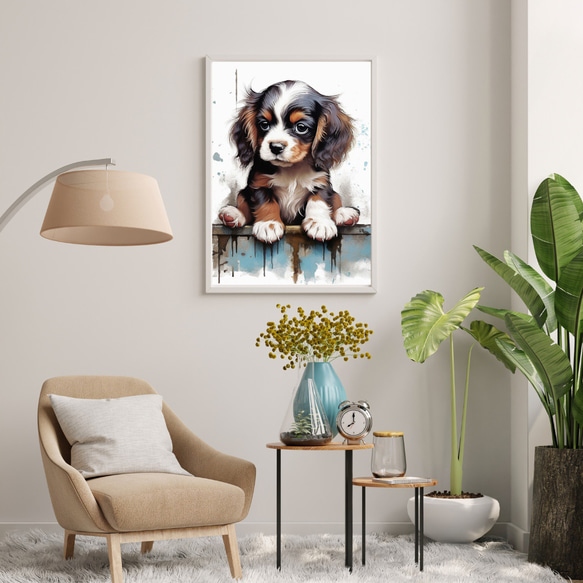 【FREEDOM - キングチャールズスパニエル犬の子犬 No.1】アートポスター 犬の絵 犬の絵画 犬のイラスト 7枚目の画像