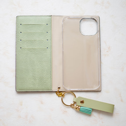 インド刺繍リボン✴︎Purple or Green 多機種対応✳︎iPhone15 Xperia✳︎手帳型スマホケース 9枚目の画像