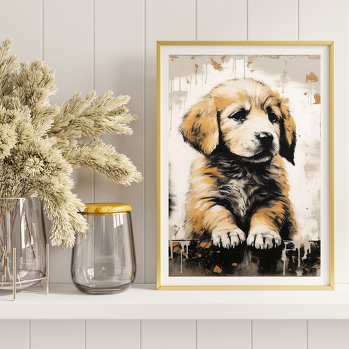 犬の絵「ゴールデンレトリバー 」油彩画 フレーム付き（面版なし） 犬の絵「ゴールデンレトリバー 」油彩画 フレーム付き（面版なし