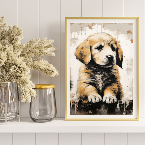 【FREEDOM - ゴールデンレトリバー犬の子犬 No.1】アートポスター 犬の絵 犬の絵画 犬のイラスト 8枚目の画像