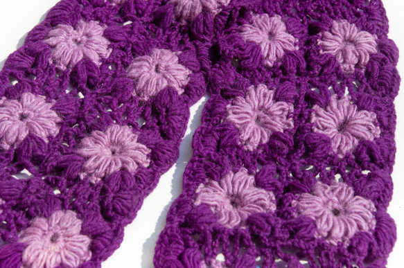 手作りのかぎ針編みウールスカーフ、花かぎ針編みシルクスカーフ、かぎ針編みスカーフ、手織りシルクスカーフ - ブルーミングメリノ 3枚目の画像