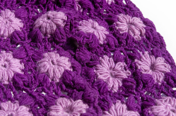 手作りのかぎ針編みウールスカーフ、花かぎ針編みシルクスカーフ、かぎ針編みスカーフ、手織りシルクスカーフ - ブルーミングメリノ 6枚目の画像