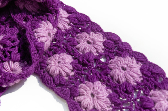手作りのかぎ針編みウールスカーフ、花かぎ針編みシルクスカーフ、かぎ針編みスカーフ、手織りシルクスカーフ - ブルーミングメリノ 9枚目の画像