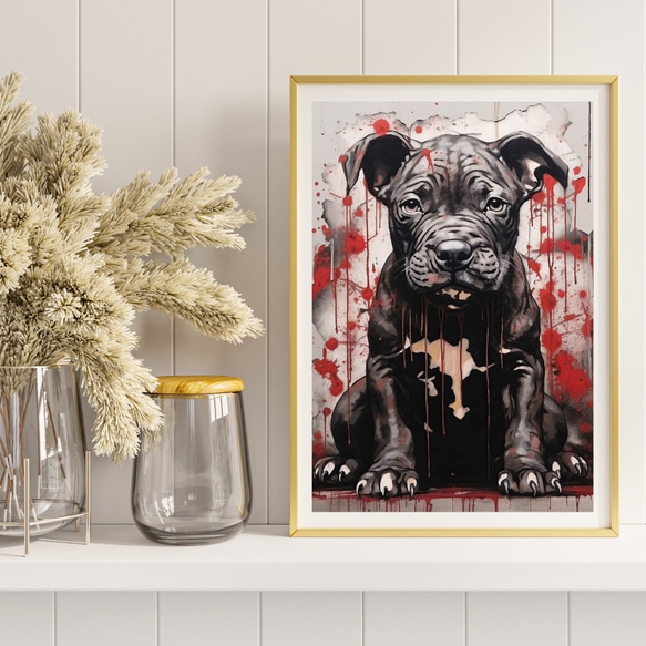 【FREEDOM - ピットブル犬の子犬 No.1】アートポスター 犬の絵 犬の絵画 犬のイラスト 8枚目の画像