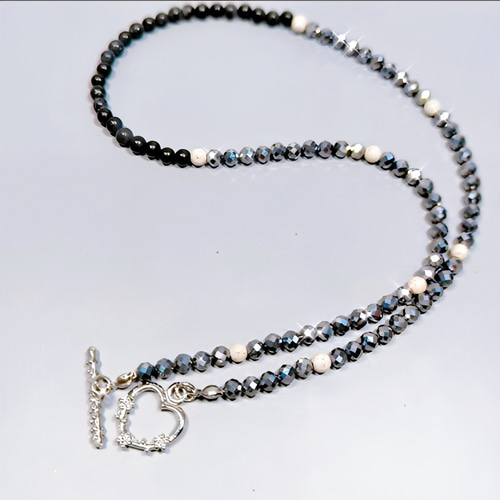 ネックレス〈4mm玉〉テラヘルツ鉱石 北投石 北海道産ブラックシリカ