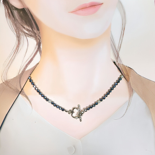 ネックレス〈4mm玉〉テラヘルツ鉱石 北投石 北海道産ブラックシリカ