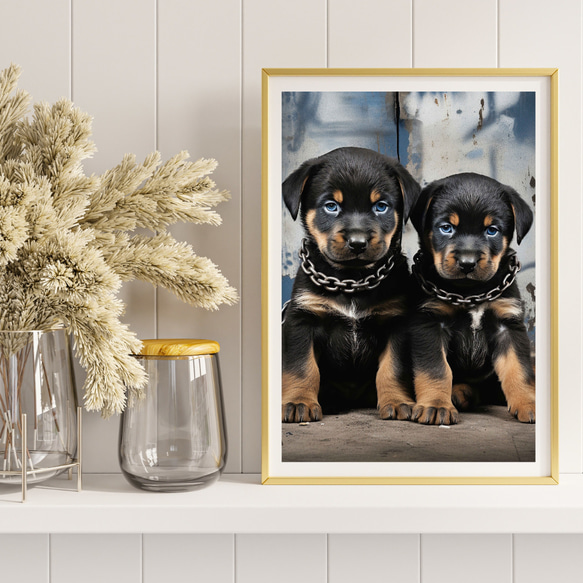 【FREEDOM - ロットワイラー犬の子犬 No.2】アートポスター 犬の絵 犬の絵画 犬のイラスト 8枚目の画像