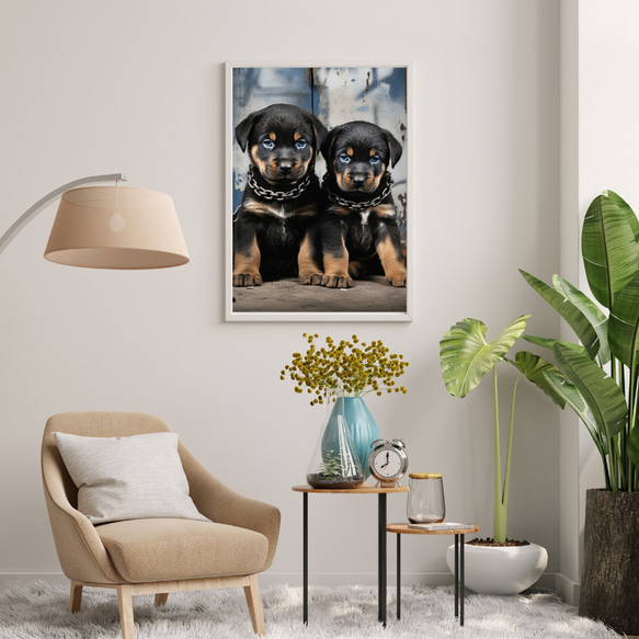 【FREEDOM - ロットワイラー犬の子犬 No.2】アートポスター 犬の絵 犬の絵画 犬のイラスト 7枚目の画像