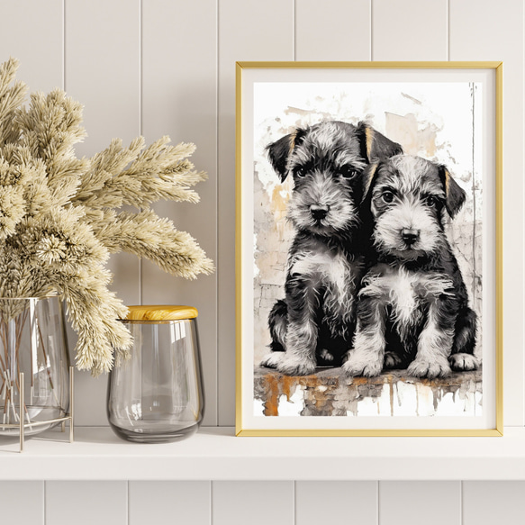 【FREEDOM - シュナウザー犬の子犬 No.1】アートポスター 犬の絵 犬の絵画 犬のイラスト 8枚目の画像