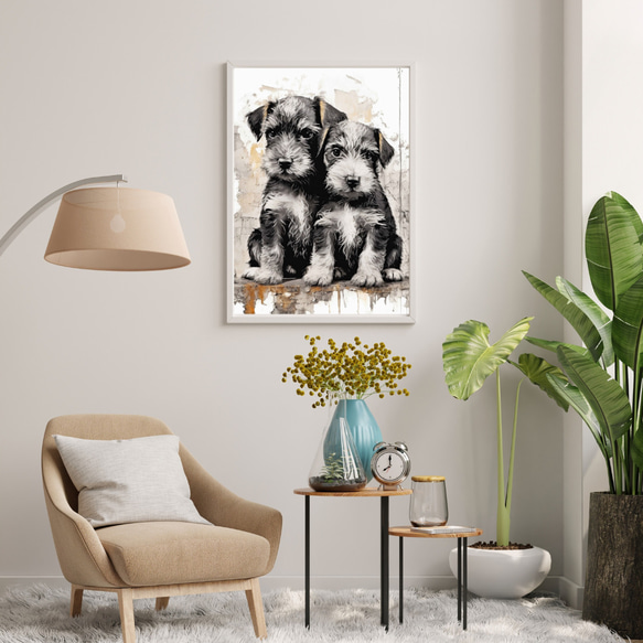【FREEDOM - シュナウザー犬の子犬 No.1】アートポスター 犬の絵 犬の絵画 犬のイラスト 7枚目の画像