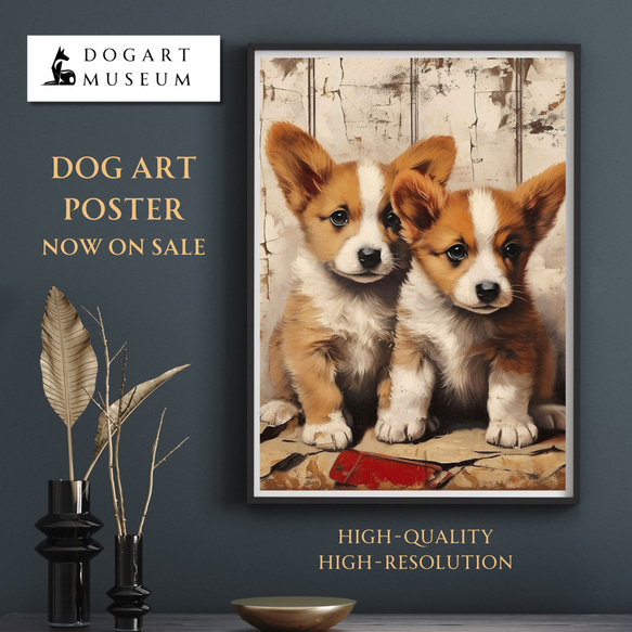 【FREEDOM - ウェルシュコーギー犬の子犬 No.1】アートポスター 犬の絵 犬の絵画 犬のイラスト 1枚目の画像