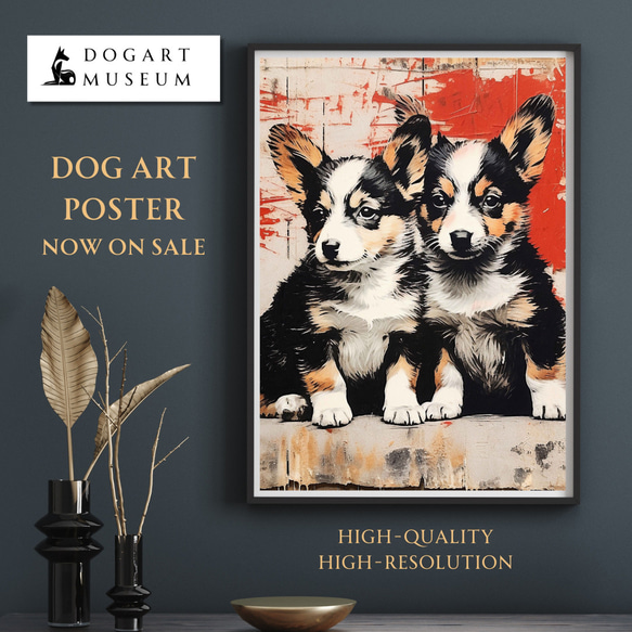 【FREEDOM - ウェルシュコーギー犬の子犬 No.2】アートポスター 犬の絵 犬の絵画 犬のイラスト 1枚目の画像