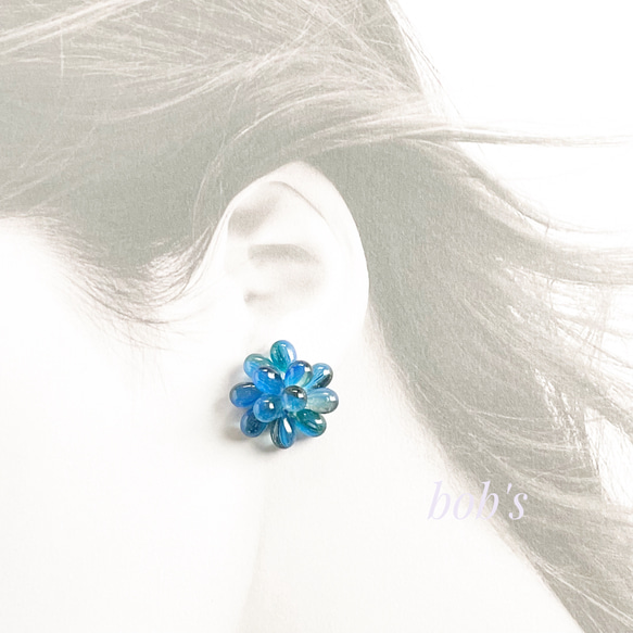 glass beads pierce/earring*blue 3枚目の画像