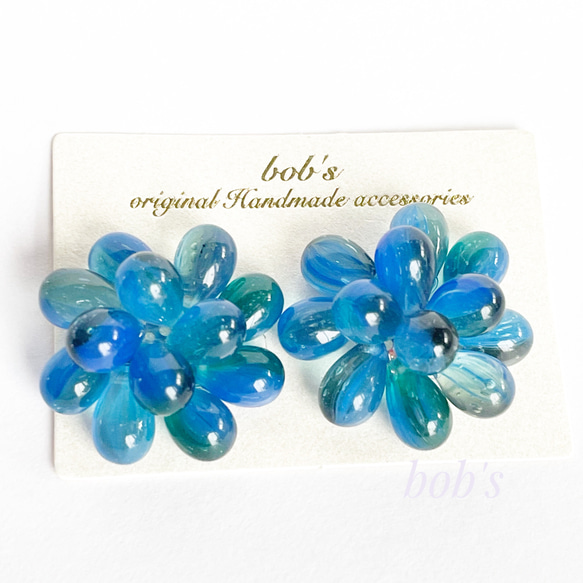 glass beads pierce/earring*blue 2枚目の画像