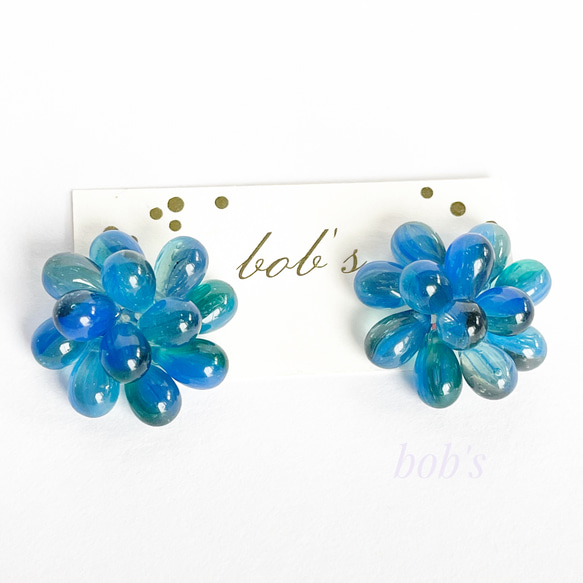 glass beads pierce/earring*blue 1枚目の画像