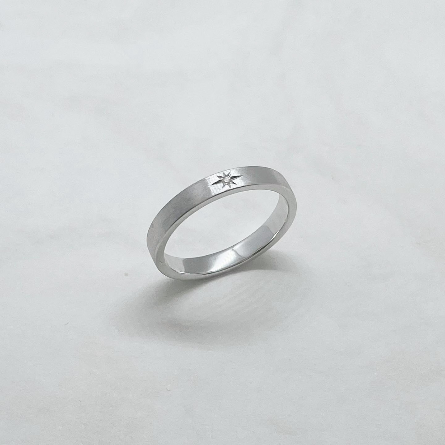 平打ちリングwithダイヤ (シルバー) SV925 K10 Pt950 ペアリング 文字入れ 星型 彫金