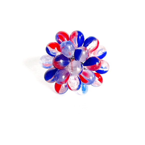 glass beads ring*mix clear blue red 1枚目の画像