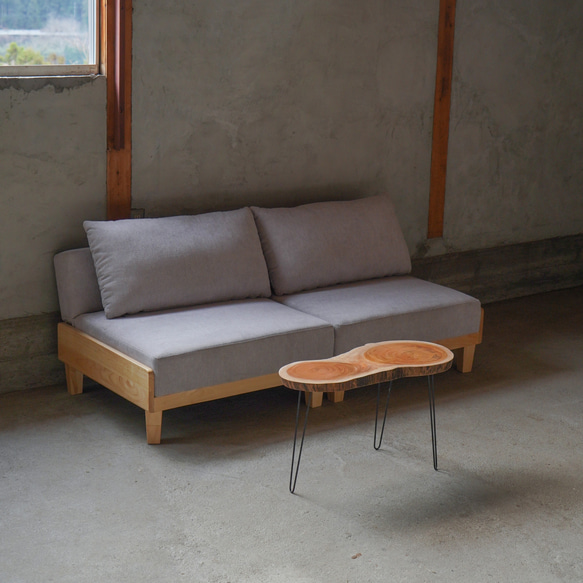 欅の輪切り一枚板 ひょうたんみたいな形のコーヒーテーブル（高