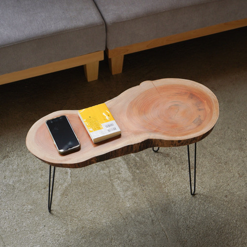 欅の輪切り一枚板 ひょうたんみたいな形のコーヒーテーブル（高さ