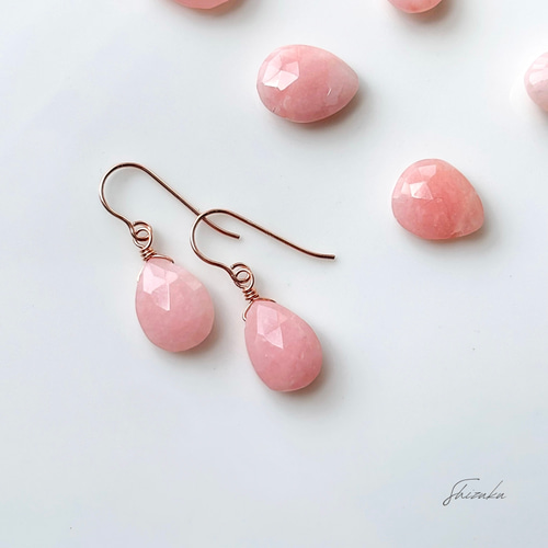 14kgfピンクゴールド/桜色ピンクオパールの一粒ピアス＆イヤリング 