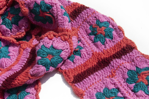 手作りのかぎ針編みウールスカーフ、花かぎ針編みシルクスカーフ、かぎ針編みスカーフ、手織りシルクスカーフ - ブルーミングメリノ 9枚目の画像