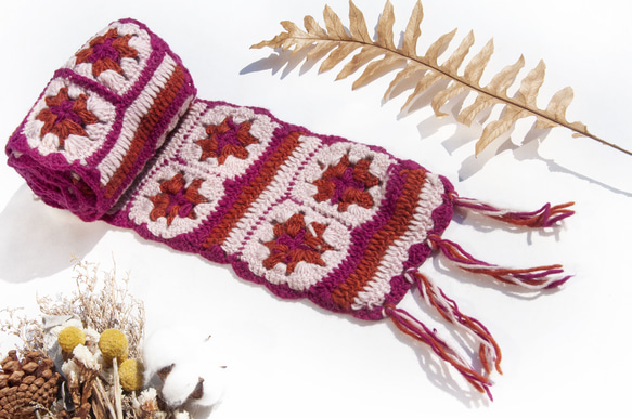 手作りのかぎ針編みウールスカーフ、花かぎ針編みシルクスカーフ、かぎ針編みスカーフ、手織りシルクスカーフ - ブルーミングメリノ 16枚目の画像