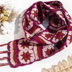手作りのかぎ針編みウールスカーフ、花かぎ針編みシルクスカーフ、かぎ針編みスカーフ、手織りシルクスカーフ - ブルーミングメリノ 14枚目の画像
