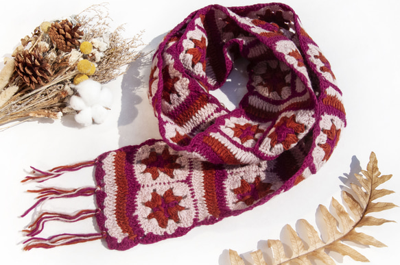 手作りのかぎ針編みウールスカーフ、花かぎ針編みシルクスカーフ、かぎ針編みスカーフ、手織りシルクスカーフ - ブルーミングメリノ 14枚目の画像