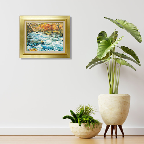 紅葉舞う奥入瀬】油絵原画 F6サイズ 一点物 豪華プレゼント付き 絵画