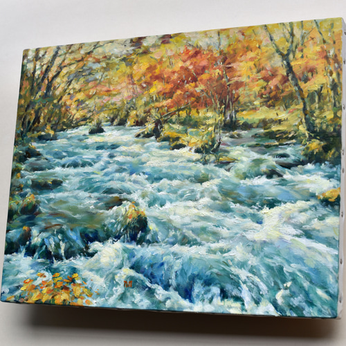 原画【一点物】油絵 アート 額入り「涙と光の精　～守り続ける赤いカギ～」 原画◎『桜と赤富士』○がんどうあつし和洋画○純金箔Liquitex膠
