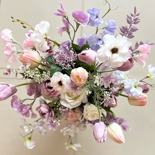 【即日 発送ok】チューリップ・スイートピーの柔らかな色合いのブーケ　結婚式 即日 発送ok】チューリップ・スイートピーの柔らかな色合いの