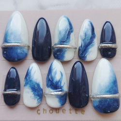 ネイルチップつけ爪 アーガイル 水色 ワンホン韓国ギャル量産型姫大人