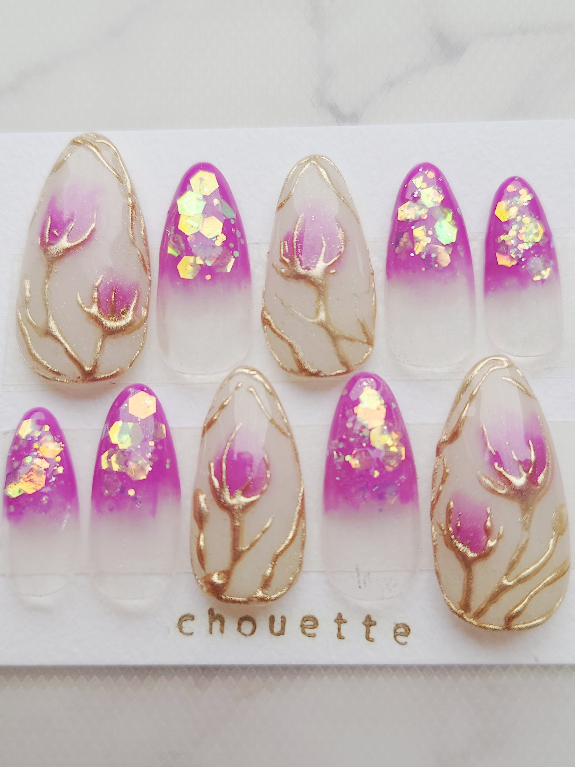 ネイルチップ つけ爪 手描き チューリップ 柄 ニュアンスネイル 紫 ワンホン韓国量産型ギャル姫大人女子綺麗系