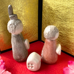 小さなひな祭り飾りセット　雛人形　陶器のインテリア　ひなまつり　おうち付き　 4枚目の画像