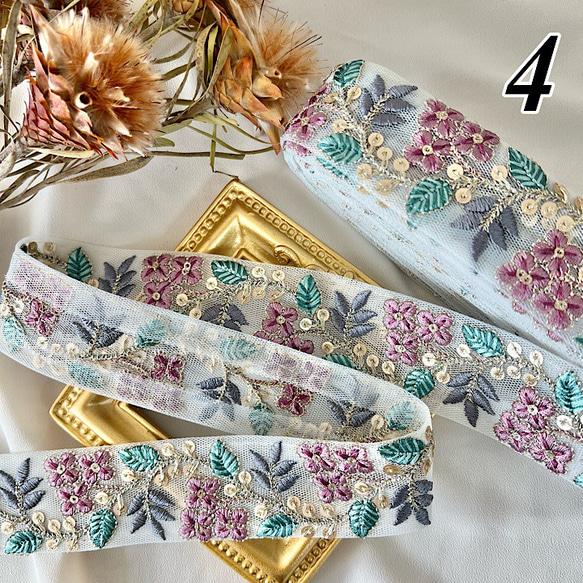 50cm  インド刺繍リボン  チュール  花柄 6枚目の画像