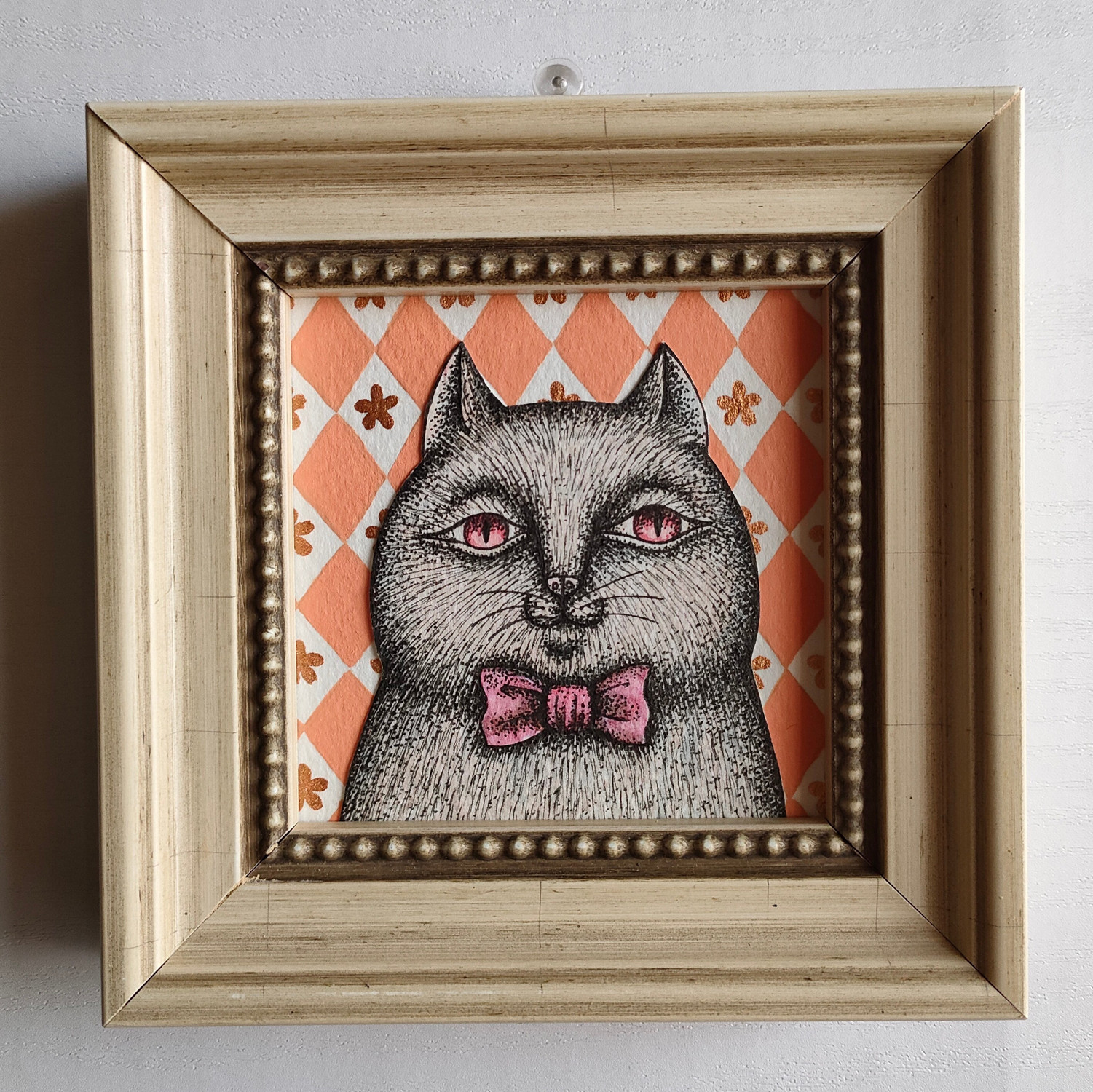 ミニ額縁 原画「リボン猫」