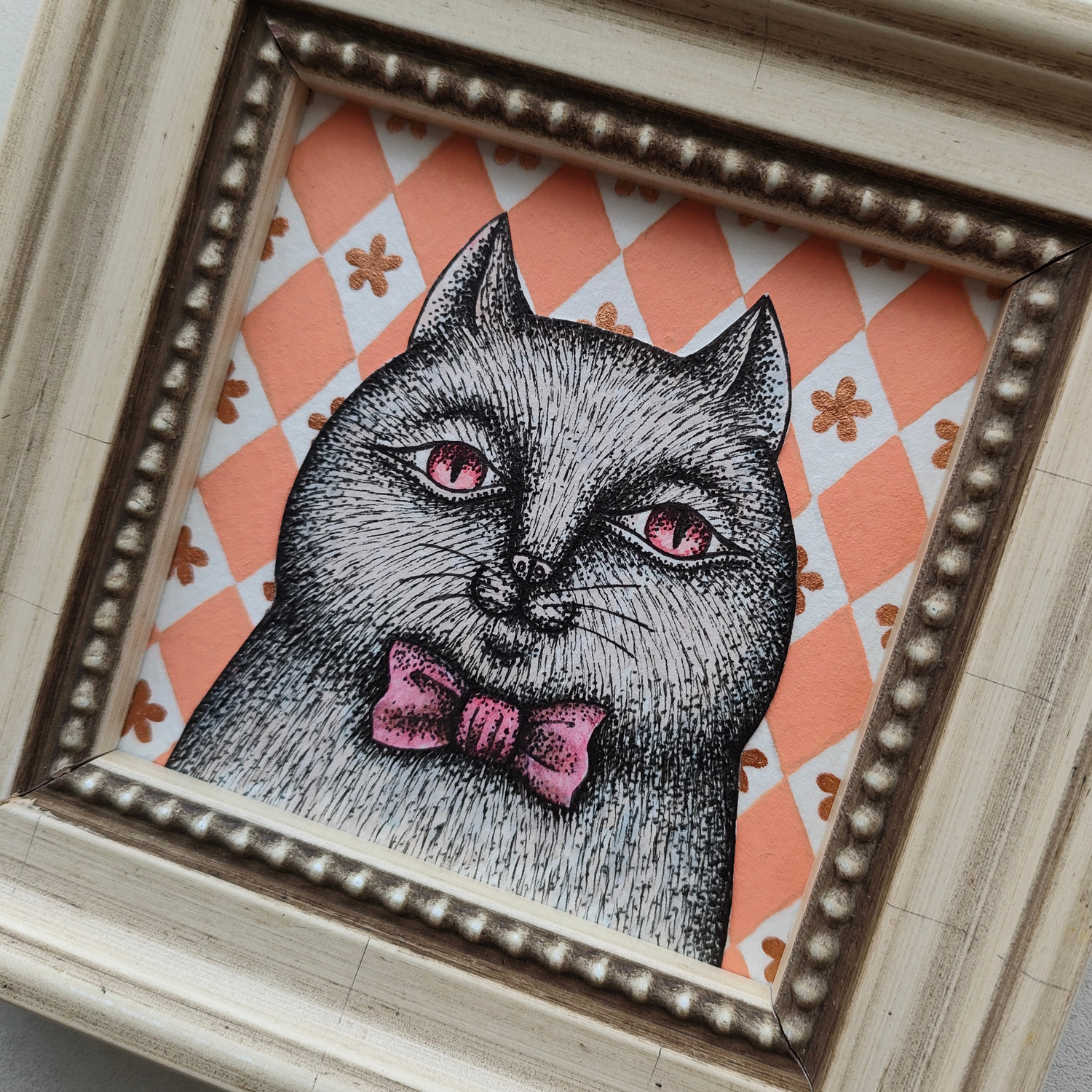 ミニ額縁 原画「リボン猫」