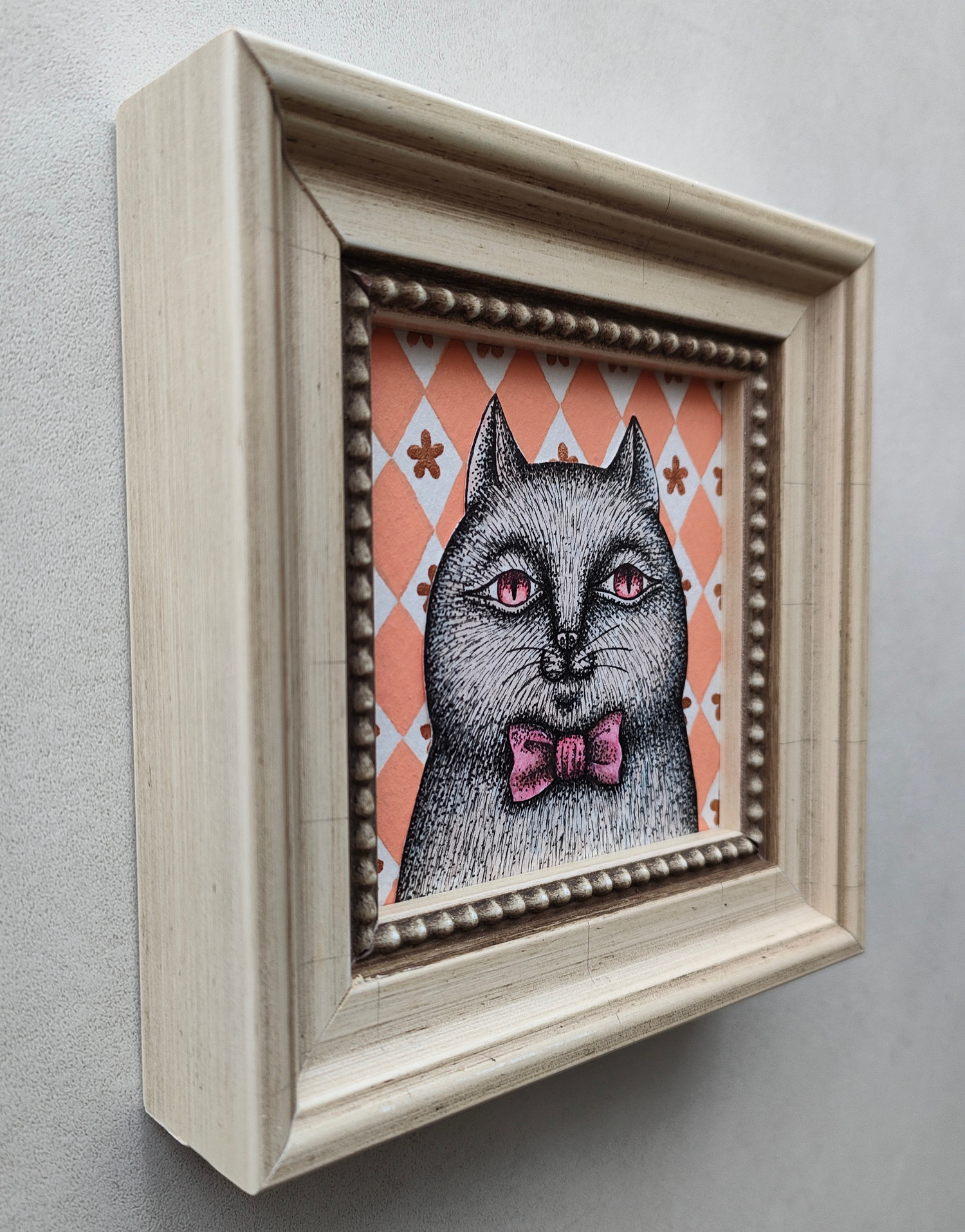 ミニ額縁 原画「リボン猫」