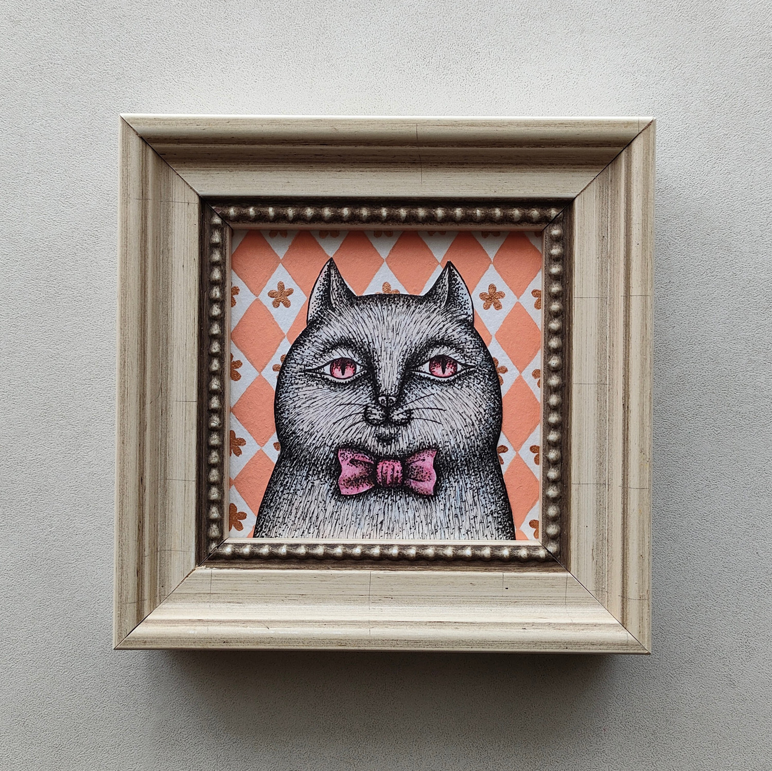 ミニ額縁 原画「リボン猫」