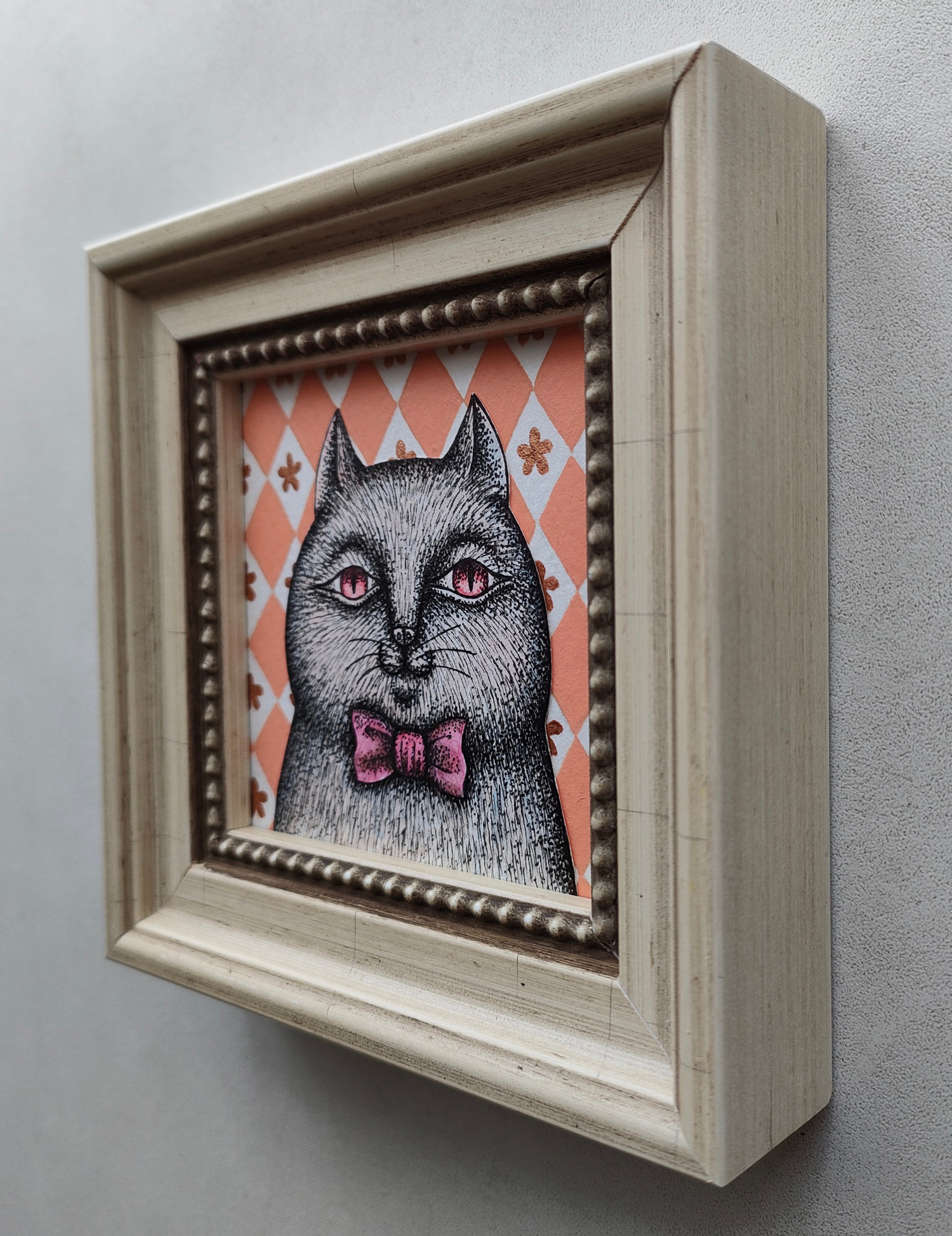 ミニ額縁 原画「リボン猫」