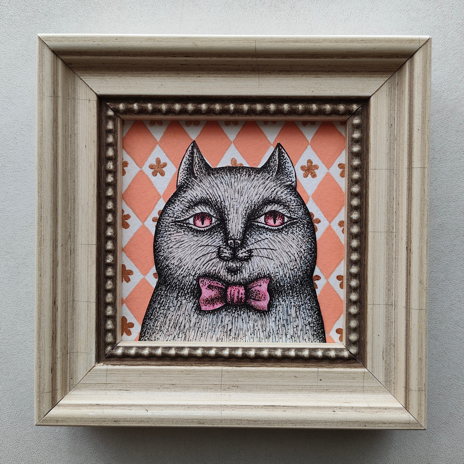 ミニ額縁 原画「リボン猫」
