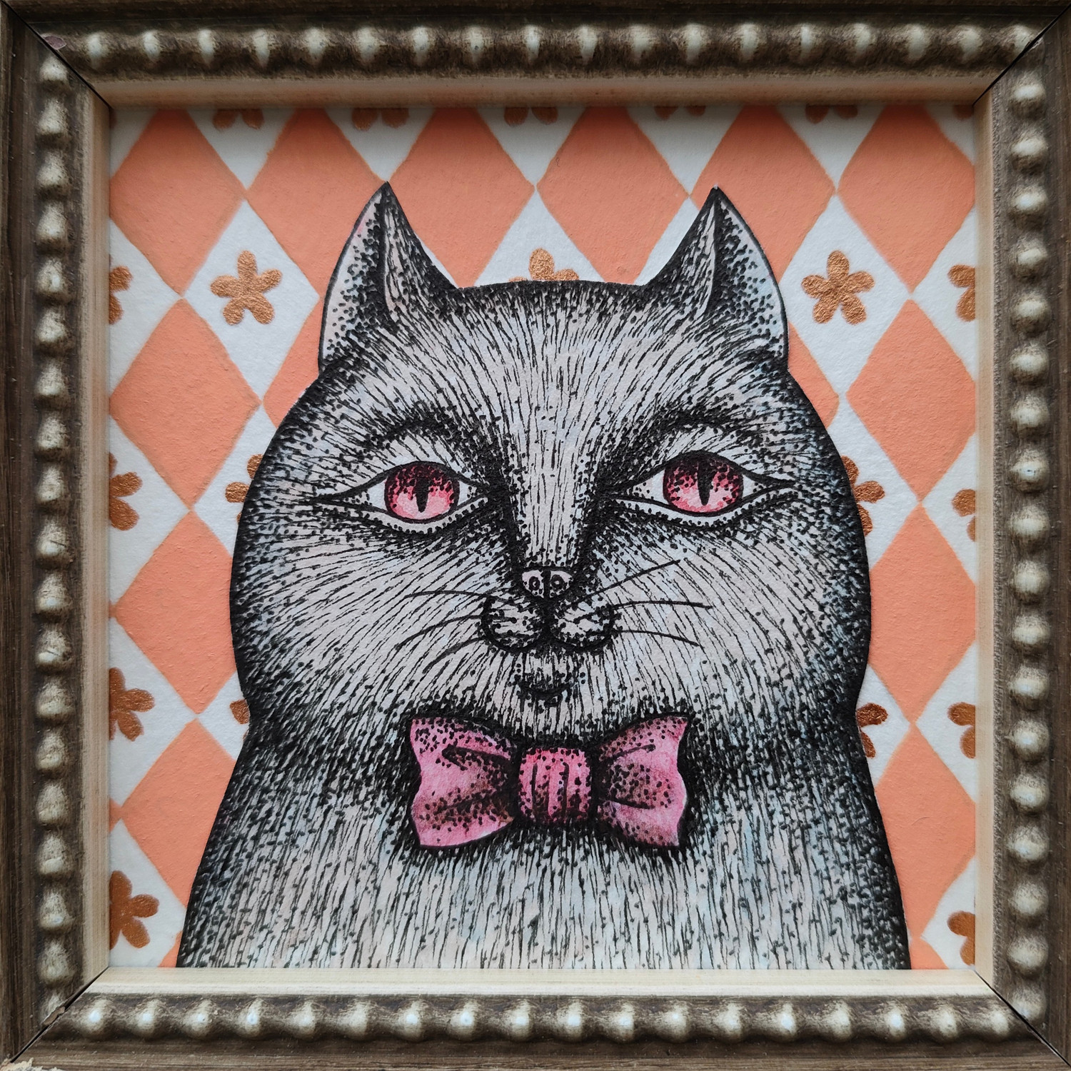 ミニ額縁 原画「リボン猫」