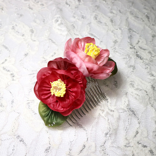 椿 かんざし】正絹羽二重 つまみ細工 コーム 飾屋那月 通販 17219036